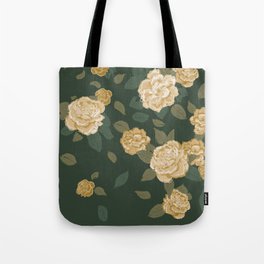 Gold Roses on Forest Emerald Green Tote Bag