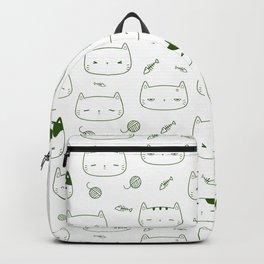 Green Doodle Kitten Faces Pattern Backpack