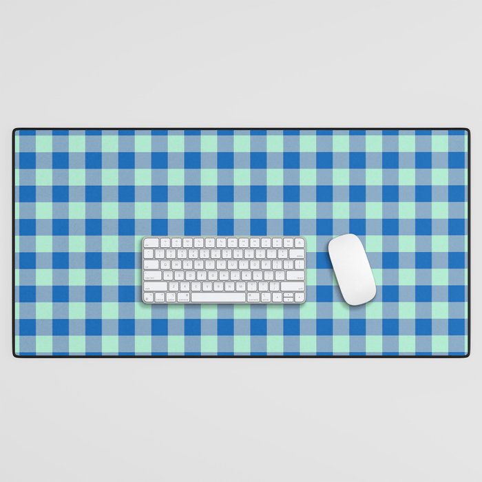 Modern Blue and Mint Buffalo Plaids Desk Mat