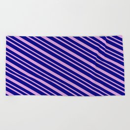 [ Thumbnail: Blue & Plum Colored Striped Pattern Beach Towel ]