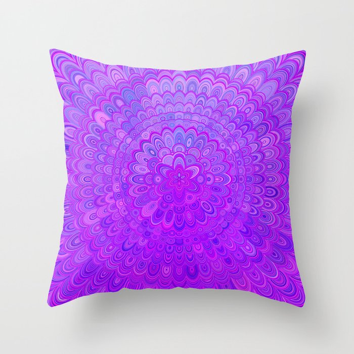 Fuchsia and Purple Flower Mandala Throw Pillow