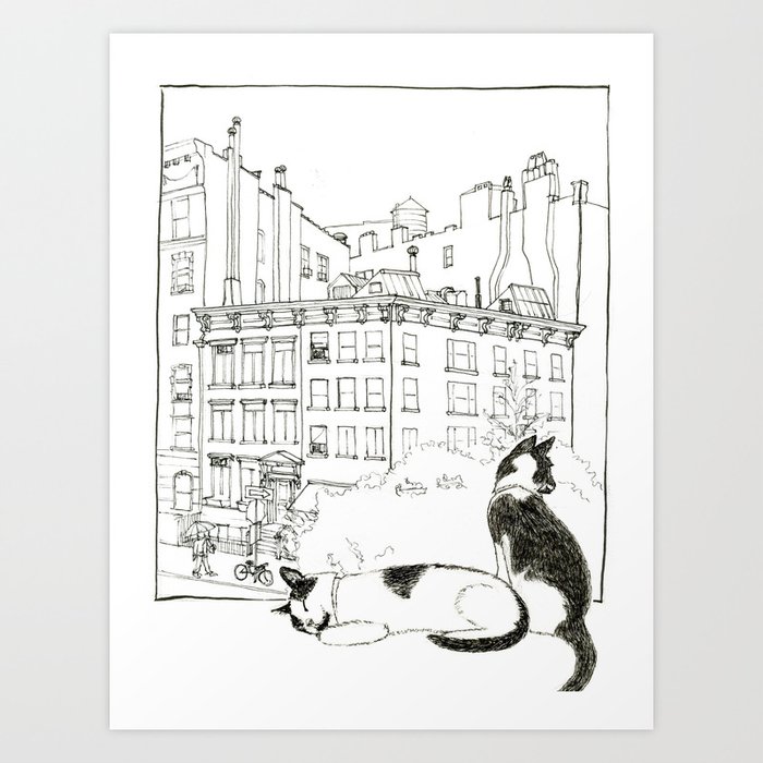 Cats In The Village Art Print