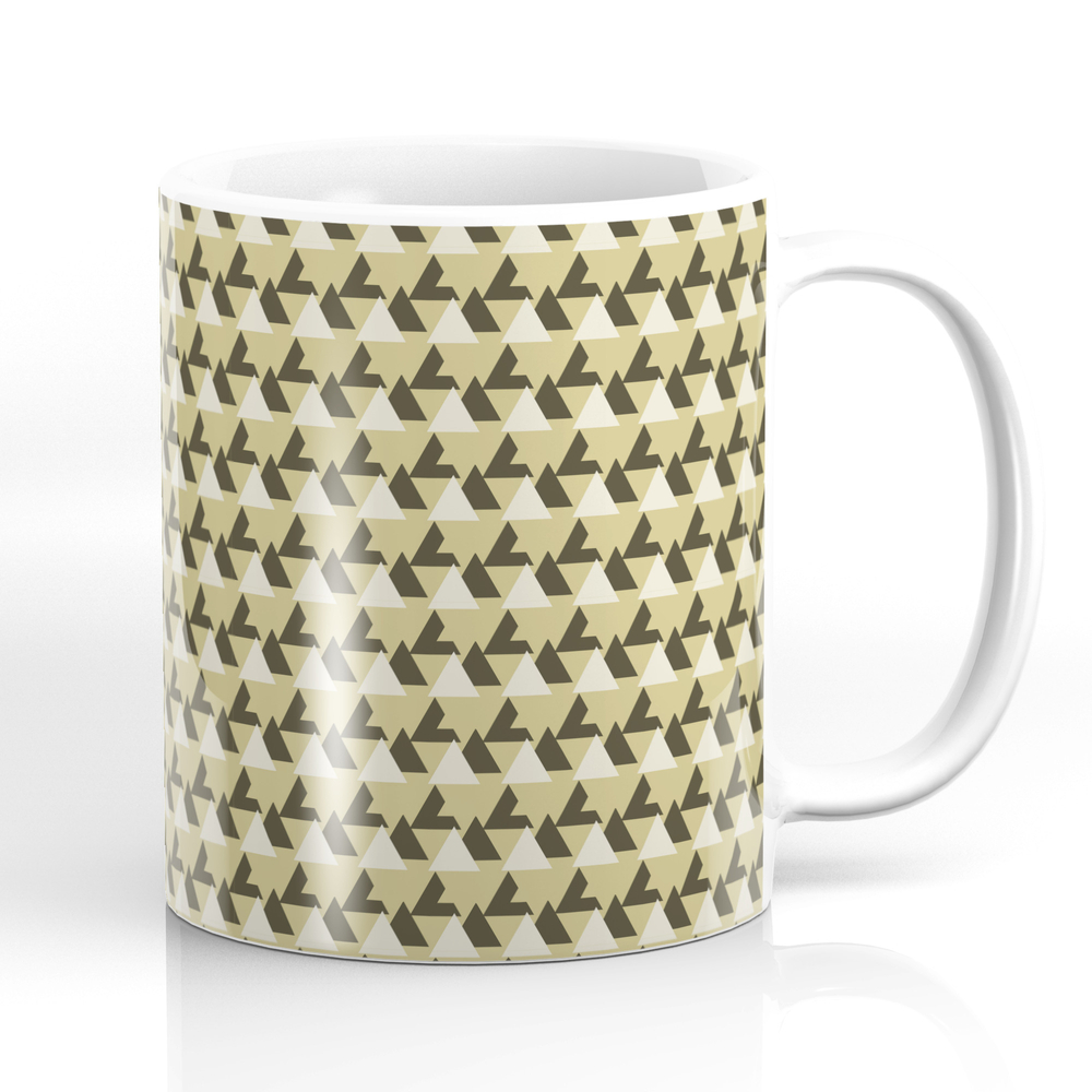 Gold and White Abstract Triangles Geometric Pattern Mug by shadowbright