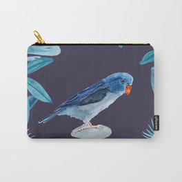 Blue Pacific Parrotlet with tropical leaves and an indigo background Carry-All Pouch