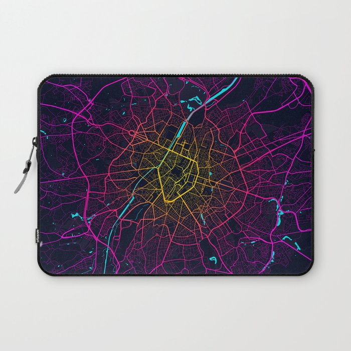 Brussels City Map of Belgium - Neon Laptop Sleeve