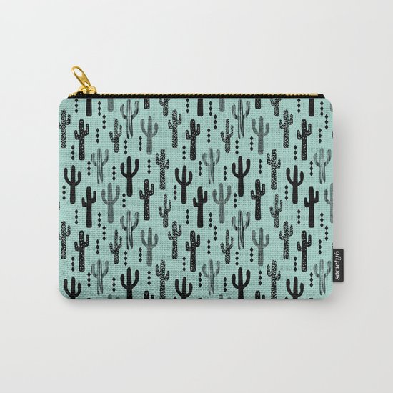 Cactus pattern print mint black minimal geometric modern illustration desert southwest nature Carry-All Pouch