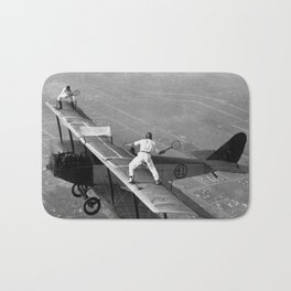 Tennis Players In Flight Gladys Roy And Ivan Unger Bath Mat | Photo, Tennis, Plane, Art, Airplane, Roy, Unger, Black And White, Photograph, Vintage 