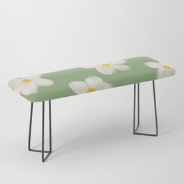 Groovy 70s Daisy Flowers on Sage Green Bench