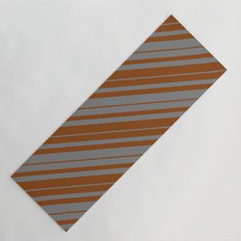 [ Thumbnail: Grey & Brown Colored Lined Pattern Yoga Mat ]
