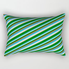 [ Thumbnail: Sienna, Deep Sky Blue, Light Gray & Dark Green Colored Lined/Striped Pattern Rectangular Pillow ]