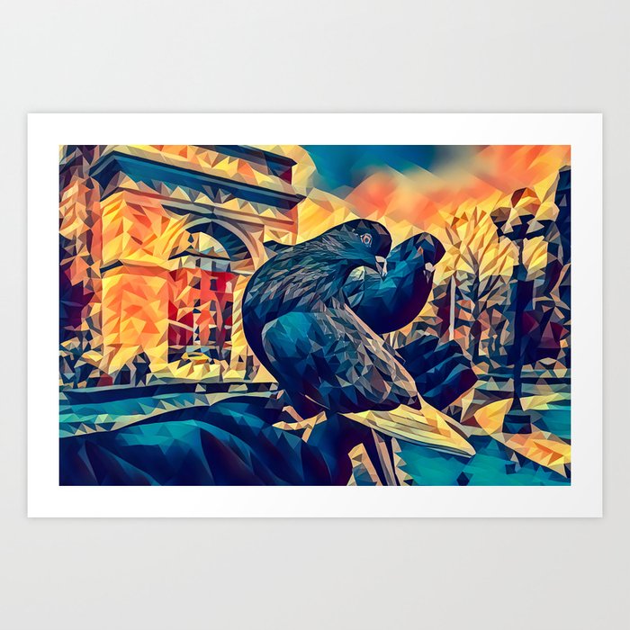 Washington Square Park Arch with two pigeons Art Print