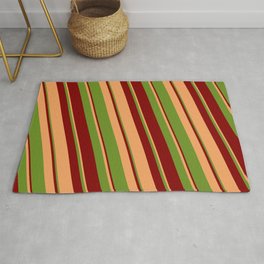 [ Thumbnail: Brown, Green & Maroon Colored Striped/Lined Pattern Rug ]