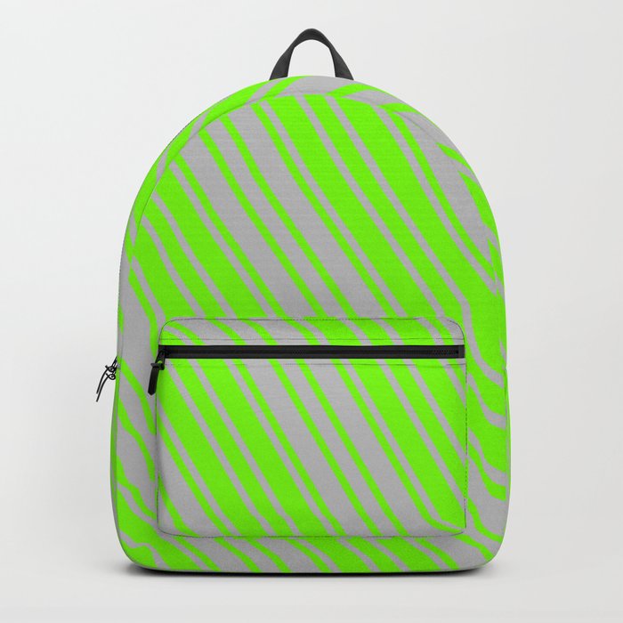 Green and Grey Colored Pattern of Stripes Backpack