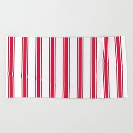 [ Thumbnail: White and Crimson Colored Stripes Pattern Beach Towel ]