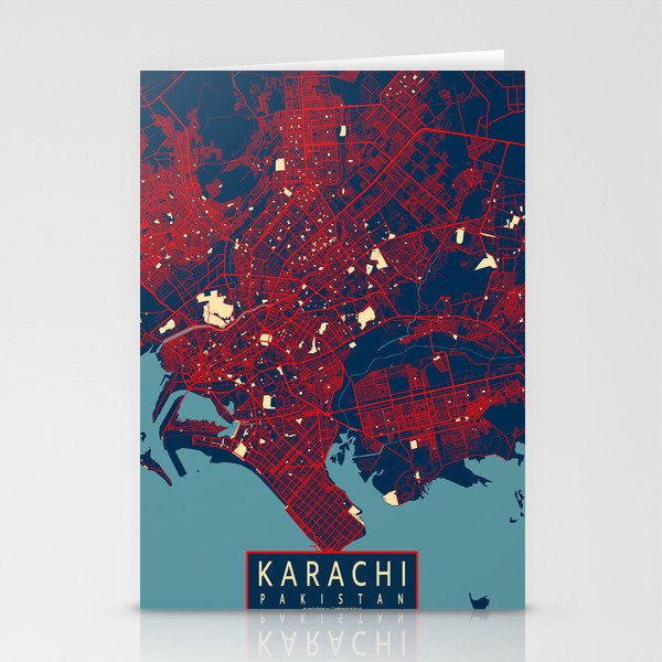 Karachi City Map of Pakistan - Hope Stationery Cards