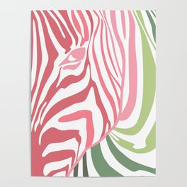 Pink And Green Zebra Portrait, Animal Photo, Large Printable Photography, Stripes Wall Art, Striped Poster