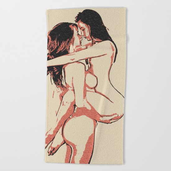 Girls love to play naughty - sexy conte 2, erotic nude lesbian girls, dirty bedroom games, gay art Beach Towel