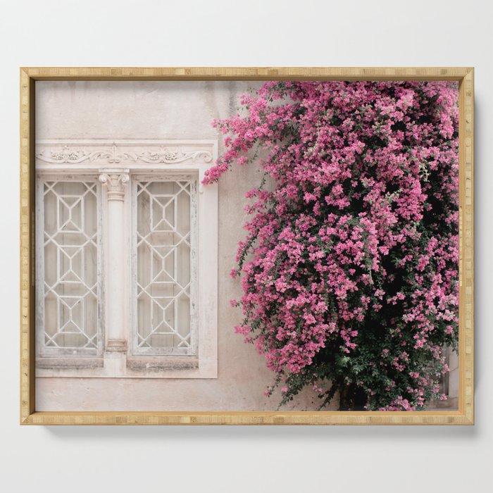 Pretty Window - Bougainvillea Flowers - Minimalist Portugal Travel Photography By Ingrid Beddoes Serving Tray