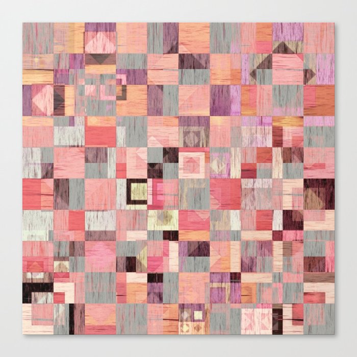 Modern Rainbow Distressed Pink Peach Gray Checkerboard Canvas Print