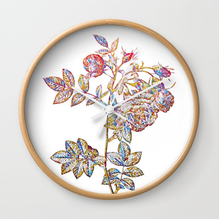 Floral Turnip Roses Mosaic on White Wall Clock