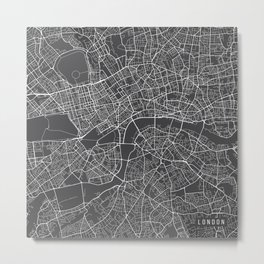 London Map, England - Gray Metal Print | Abstract, Architecture, Pattern, Illustration 