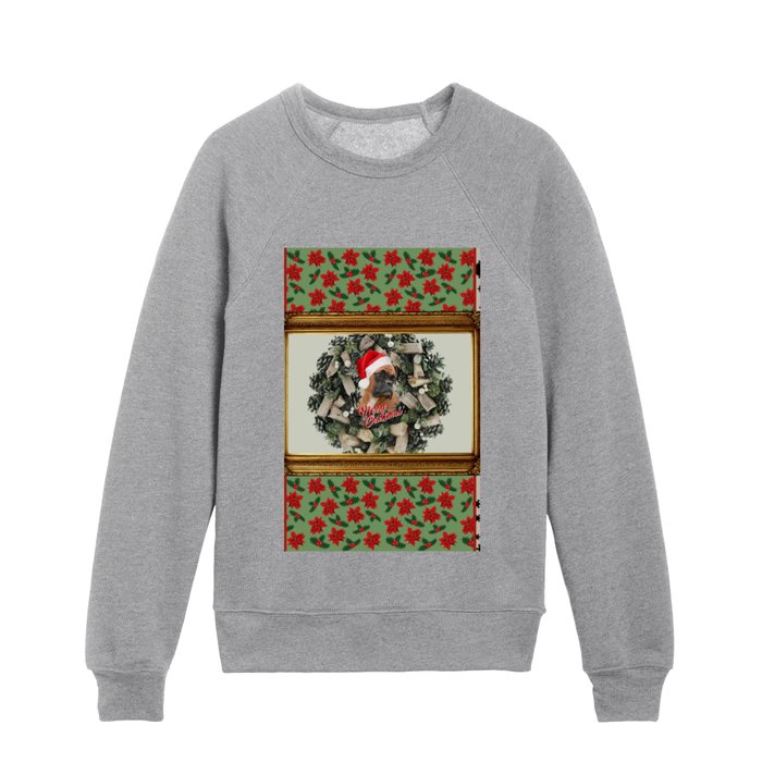 Gold Baroque Frame - Advent wreath Boxer Dog Santa Claus - Christmas Design Stripes Kids Crewneck