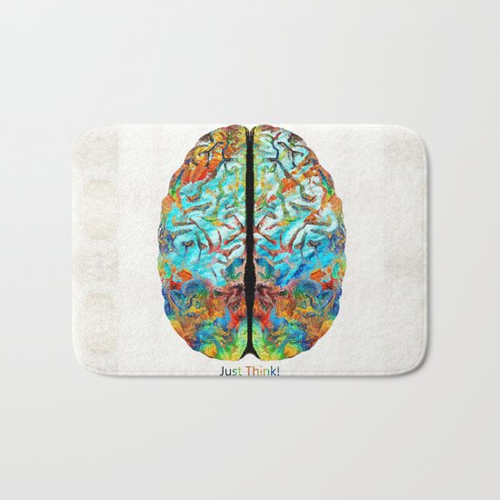 Colorful Brain Art - Just Think - By Sharon Cummings Bath Mat