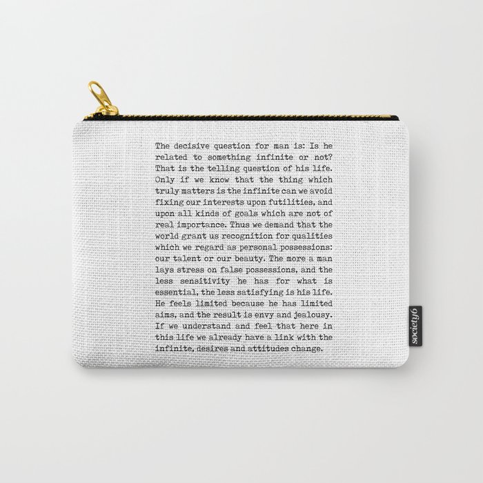 Man's relation to the infinite - Carl Gustav Jung Quote - Literature - Typewriter Print Carry-All Pouch