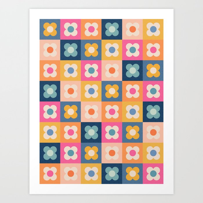 Floral checkerboard Art Print