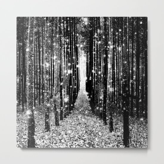 Magical Forest Black White Gray Metal Print