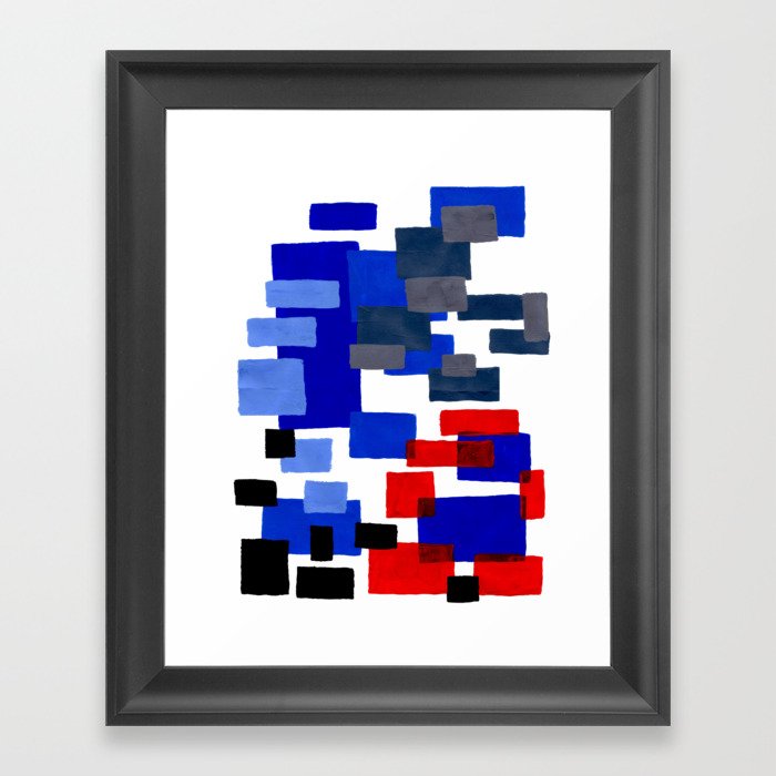 Modern Mid Century Abstract Geometric Cube Square Acrylic Painting Blue With Red Accents Framed Art Print By Enshape Society6