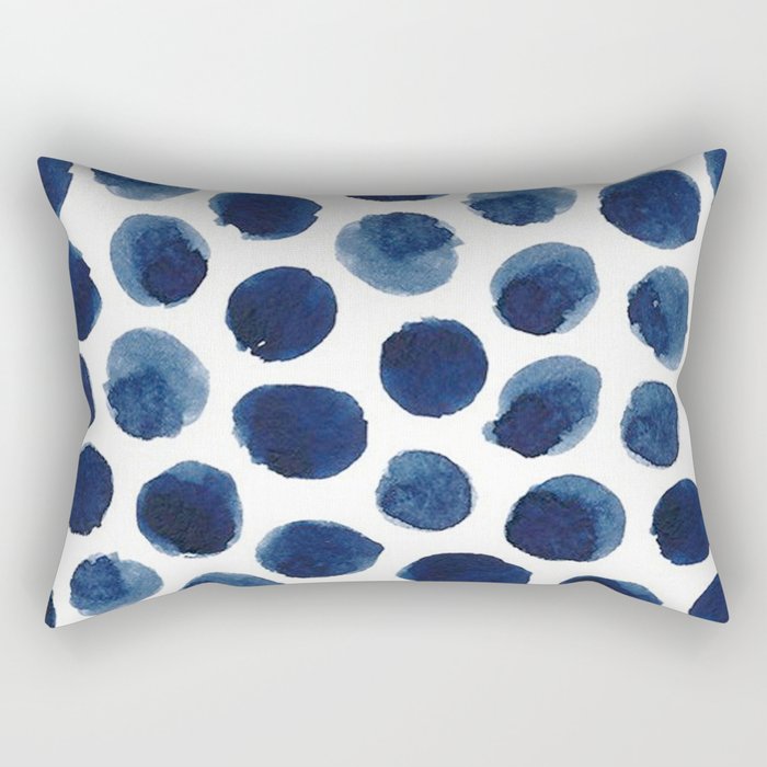 Watercolor Navy Blue Polka Dots Rectangular Pillow