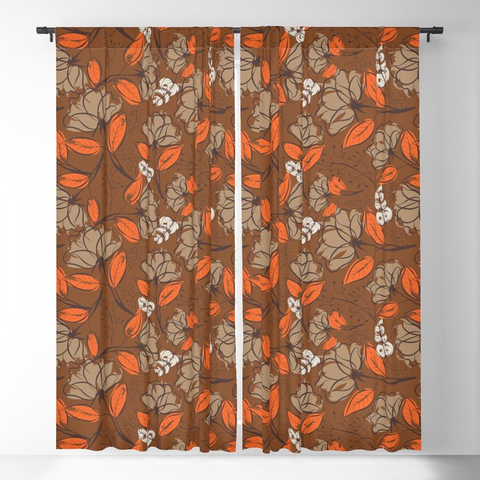 Brown Poppies Blackout Curtain