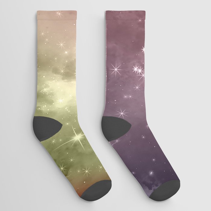 Red Green Purple Galaxy space Socks