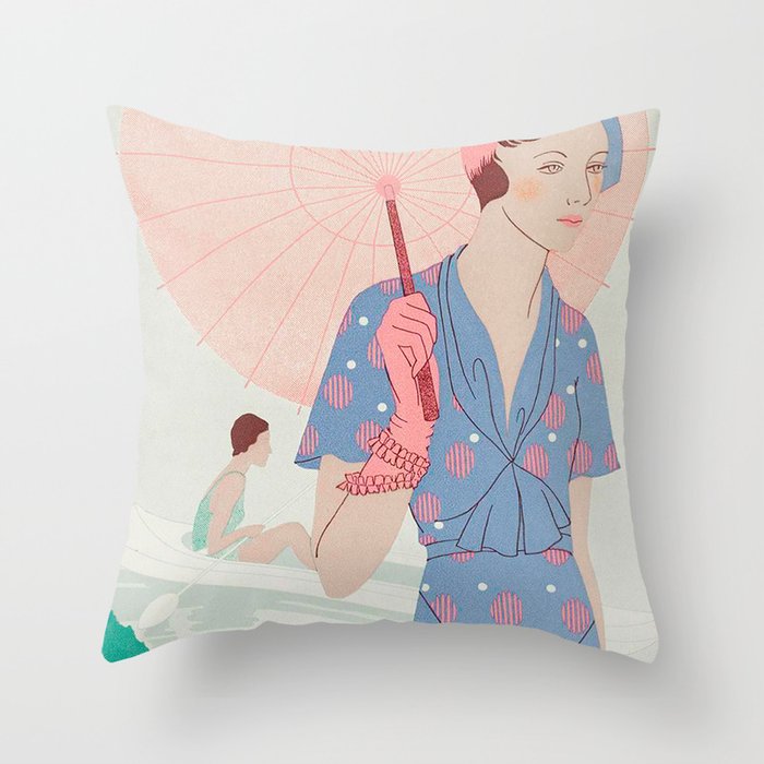 Vintage French  Style Fashion Drawning c. 1930s Throw Pillow