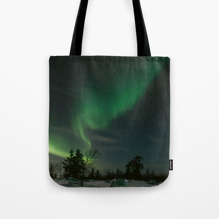 Northern Lights in Saariselkä | Winter Night in Lapland Art Print | Astro Landscape Travel Photography Tote Bag