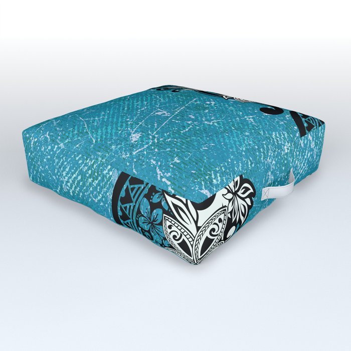Blue Denim Abstract With Black And White Tribal Overlay Outdoor Floor Cushion