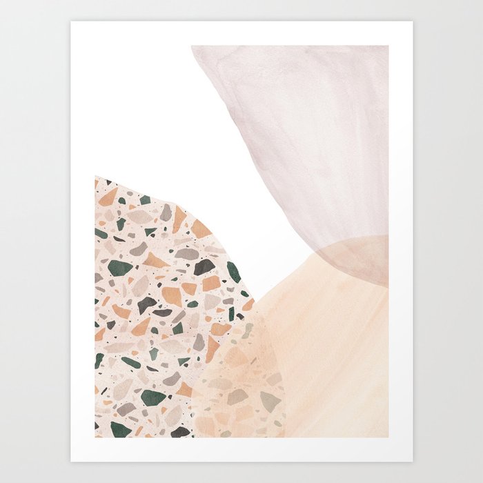 Terrazzo and pastel organic shapes Art Print