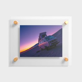 Vaporwave vibes in the desert with a vintage camper Floating Acrylic Print
