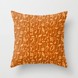 Music Notes Pattern in Brown Color Throw Pillow