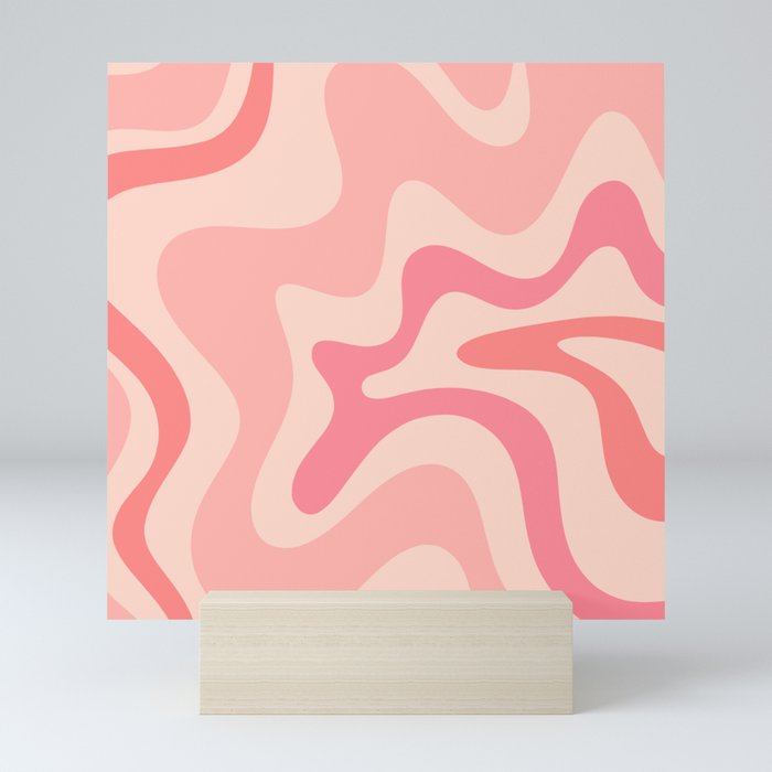 Retro Liquid Swirl Abstract Pattern Square In Blush Pink Tones Mini Art Print