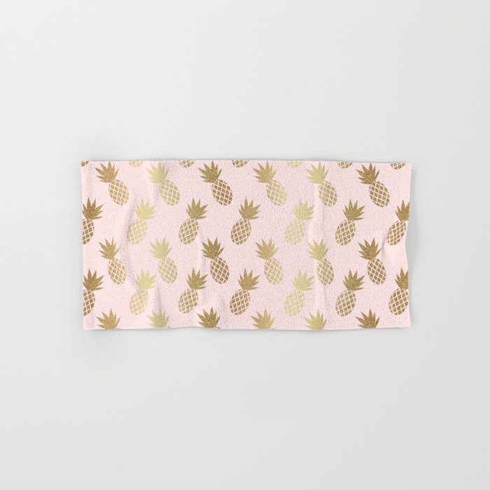 Pink & Gold Pineapples Pattern Hand & Bath Towel