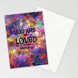 YOU ARE LOVED Everlasting Love Jeremiah 31 3 Art Abstract Floral Garden Christian Jesus God Faith Stationery Cards