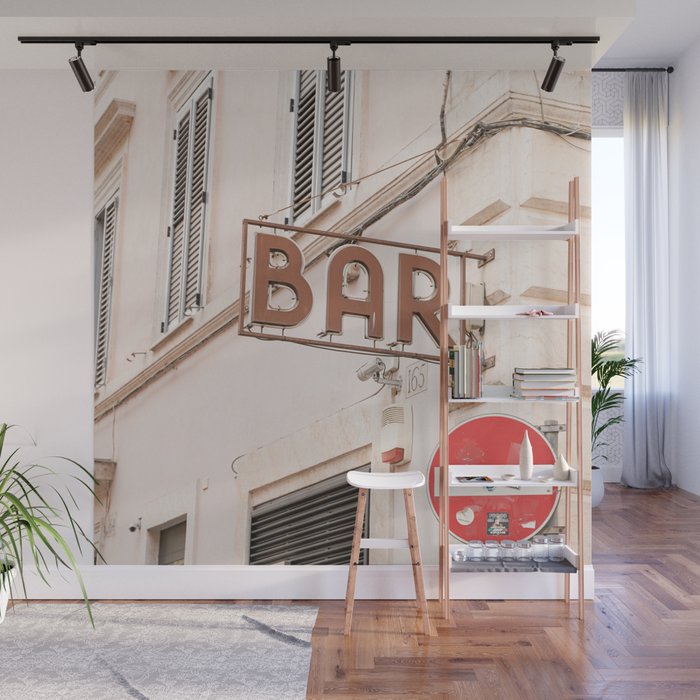 Bar Sign in Rome | Pastel Color Building Art Print | Street Architecture Travel Photography in Italy Wall Mural