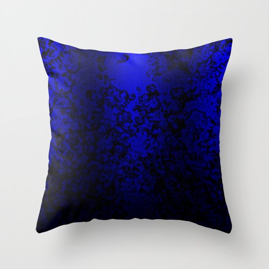 Vibrant blue abstract floral fantasy on black Throw Pillow by Anka Society6