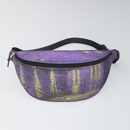 Starry Night Over the Rhone landscape painting by Vincent van Gogh in alternate purple with yellow stars Fanny Pack