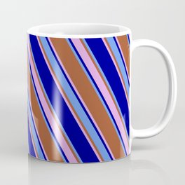 [ Thumbnail: Sienna, Plum, Dark Blue & Cornflower Blue Colored Lines/Stripes Pattern Coffee Mug ]