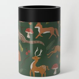 Woodland Animals Forest Green Can Cooler