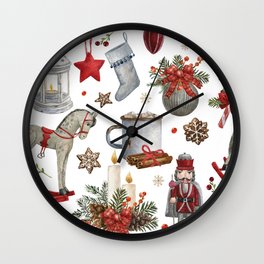 Watercolor christmas decoration pattern Wall Clock