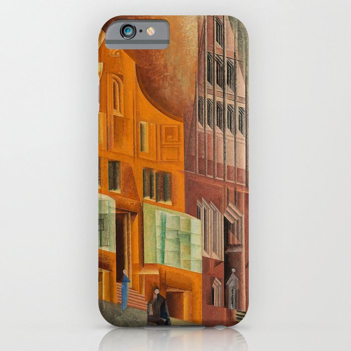 The City, Gables I, cityscape street scene painting by Lyonel Feininger iPhone Case
